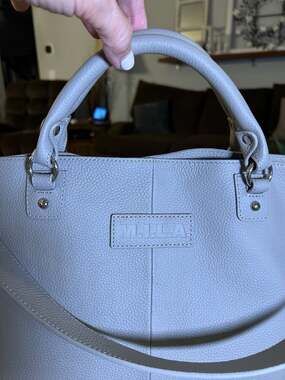 M.I.L.A. Pebbled Leather Grey Shoulder Bag Tote Handbag